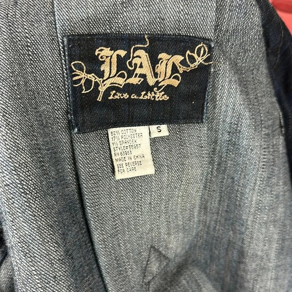 Live a Little dark blue, double breasted, cropped swing denim back pleat jacket - Picture 7 of 7